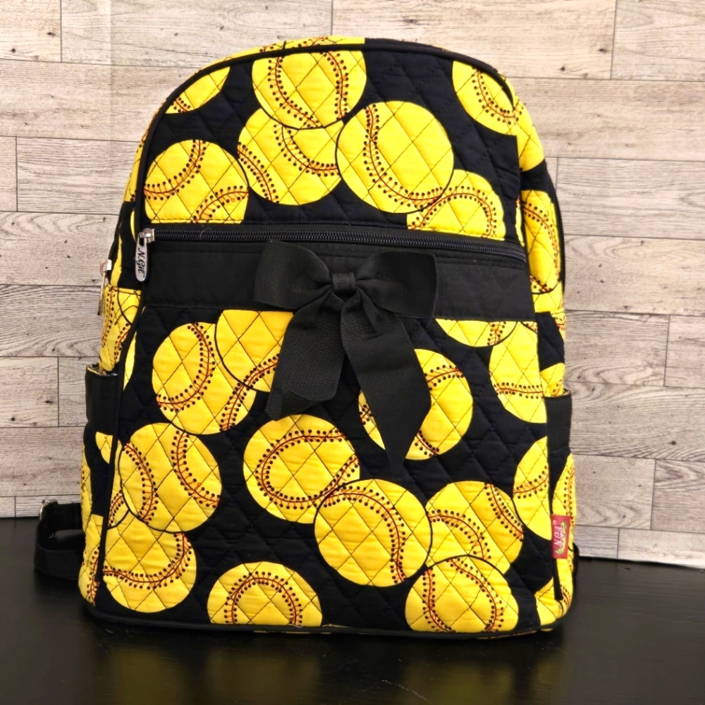 Softball Backpack Yellow And Black Quilted Black Bow N.gil Multi Pockets